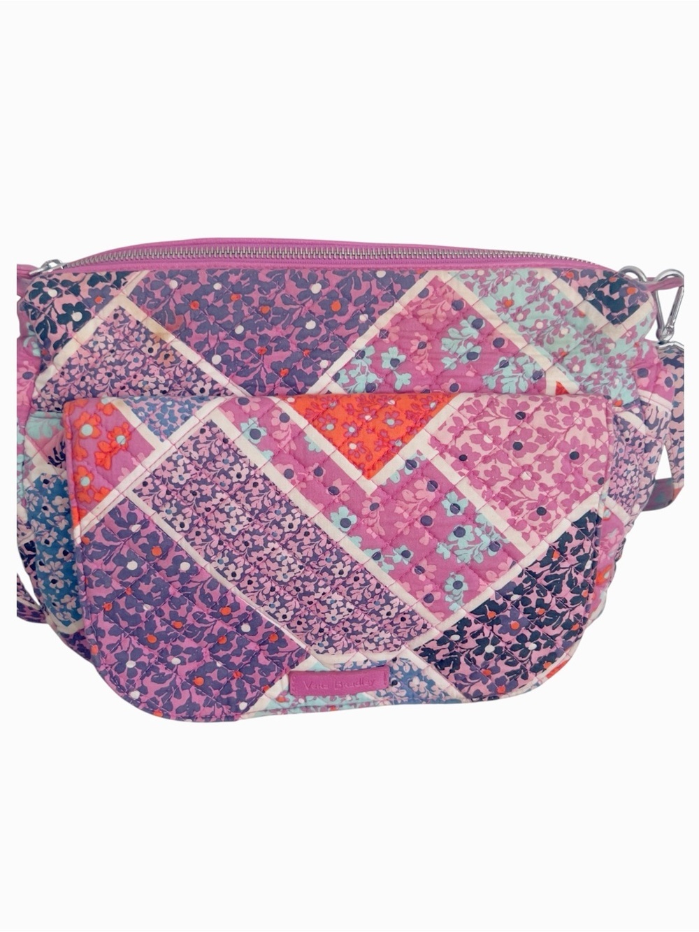 Vera Bradley Patchwork Quilted Ditzy Floral Shoulder Bag Canvas Strap Pink/Multi - Picture 2 of 16